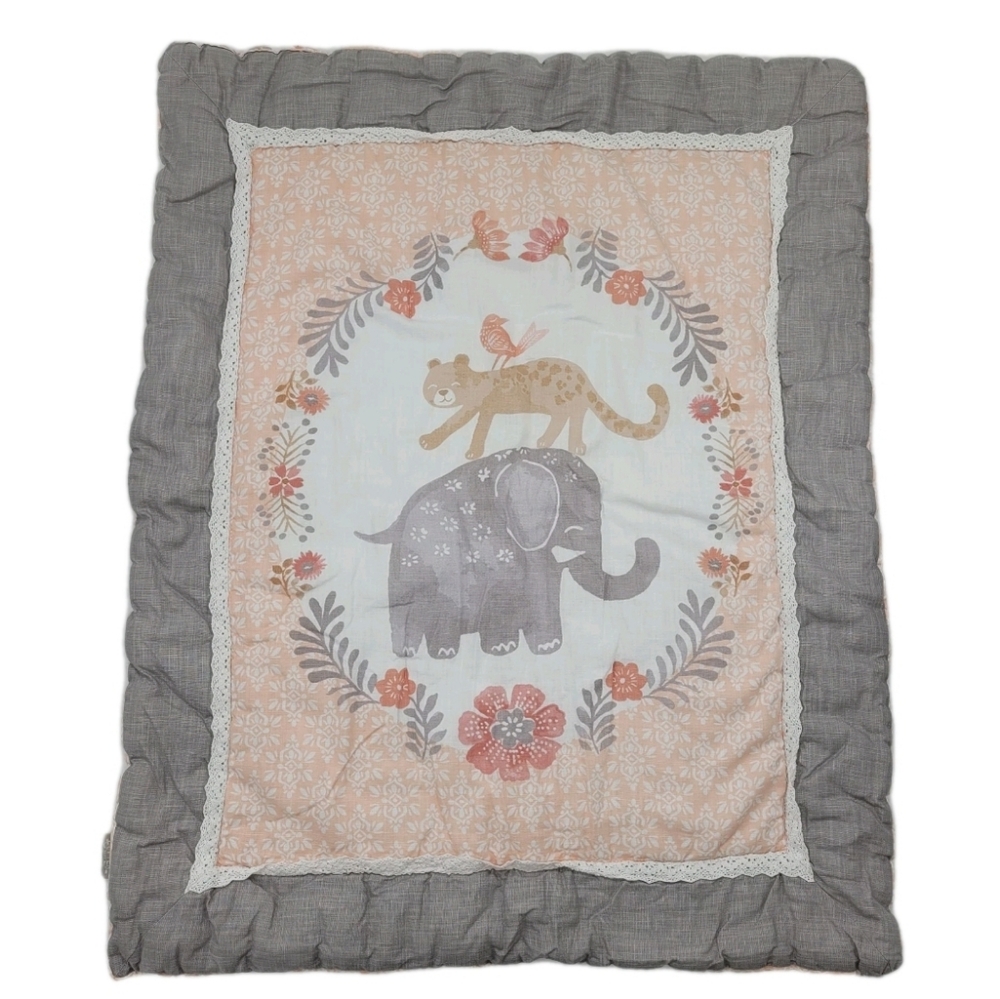 Levtex Baby Jungalo Blush Infant Quilt Comforter Grey Coral Children Nursery